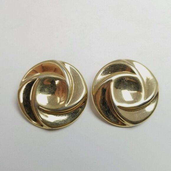 Vintage Gold Tone Clip On Earrings, Polished Spiral Style Design, Estate - Picture 6 of 6
